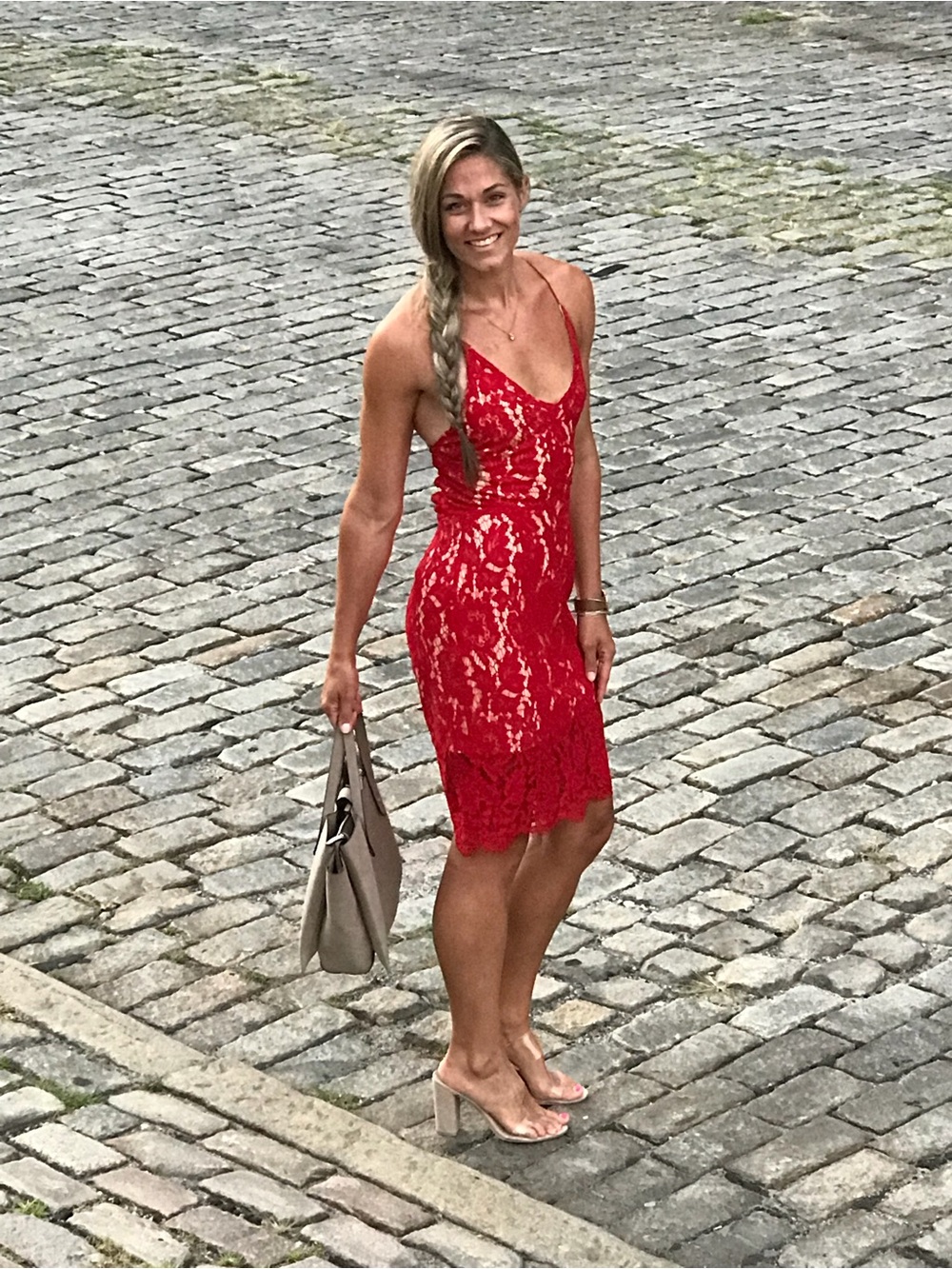 Lush Red Lace Backless Slip Dress